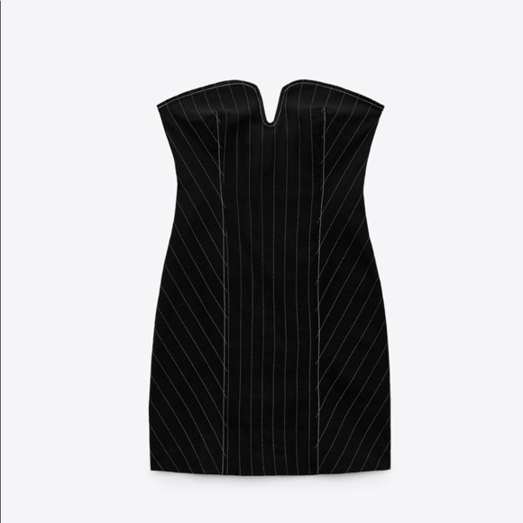 ZARA SHORT PINSTRIPE DRESS BLACK SIZE XL - Picture 2 of 6